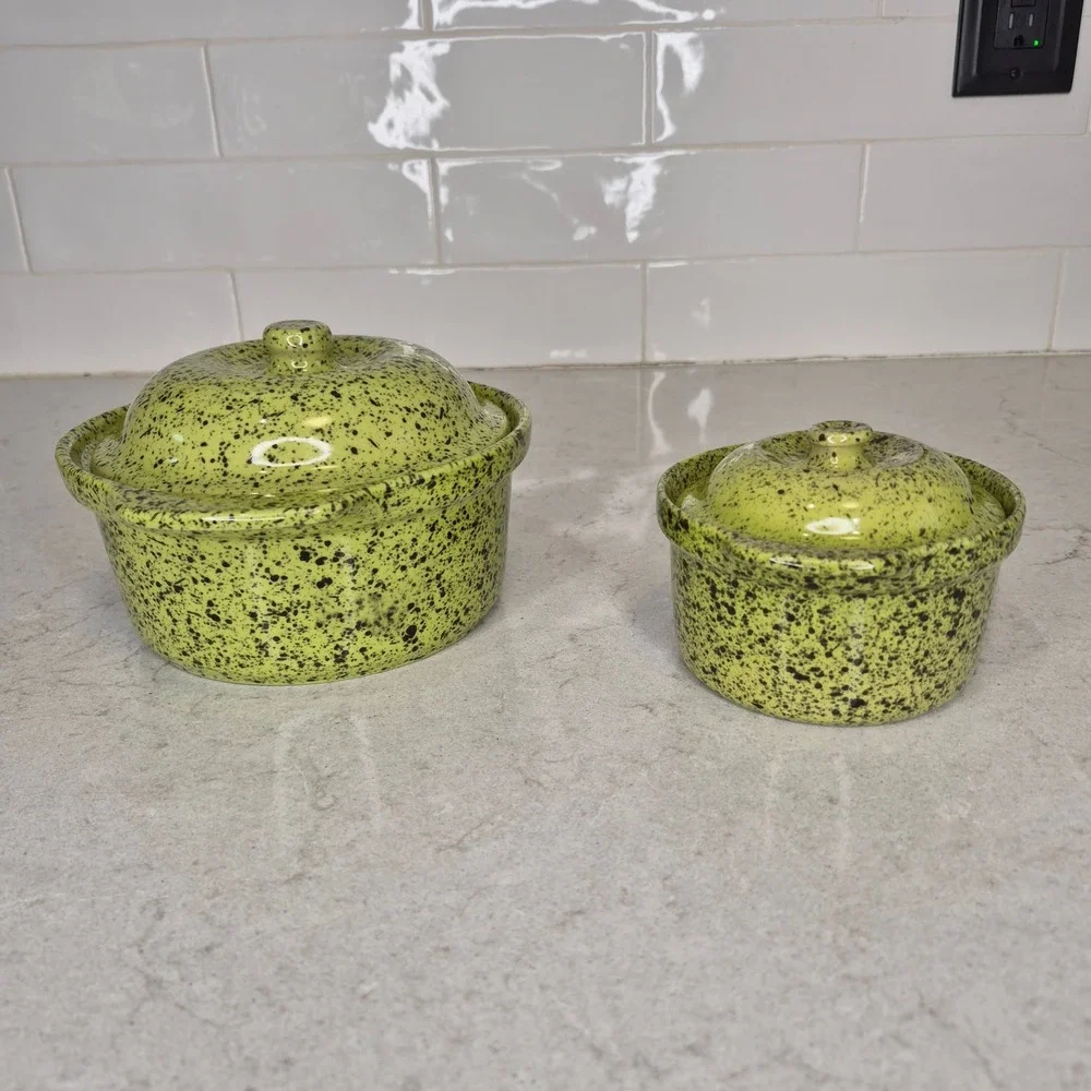 Cerutil Casserole Dish Speckled Stoneware Set Of 2 Green